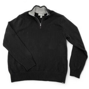 Eddie Bauer black cotton 1/4 zip pull over ribbed neck sweater XL Men's